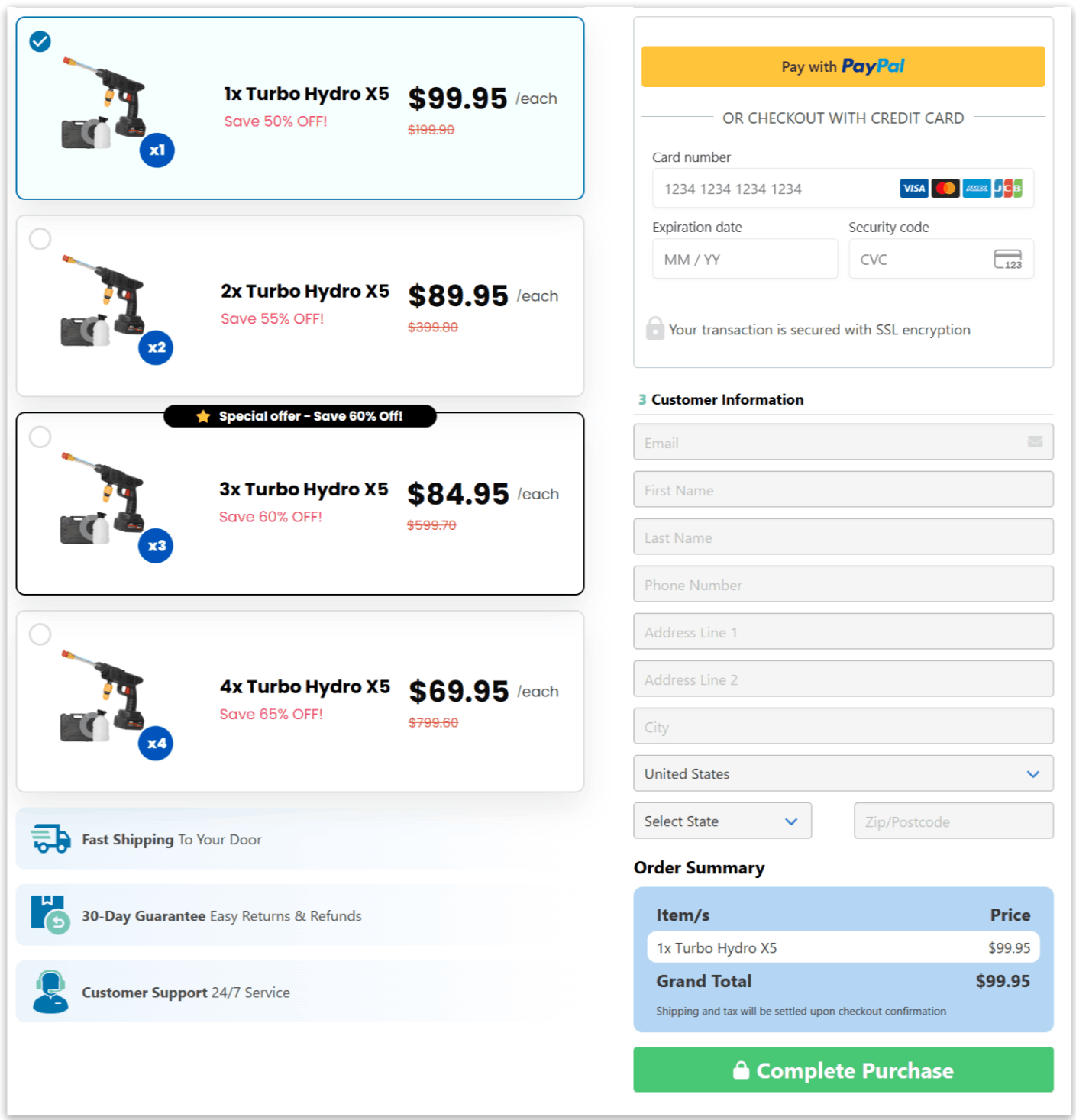 Hydrox5 Power Washer secure checkout page